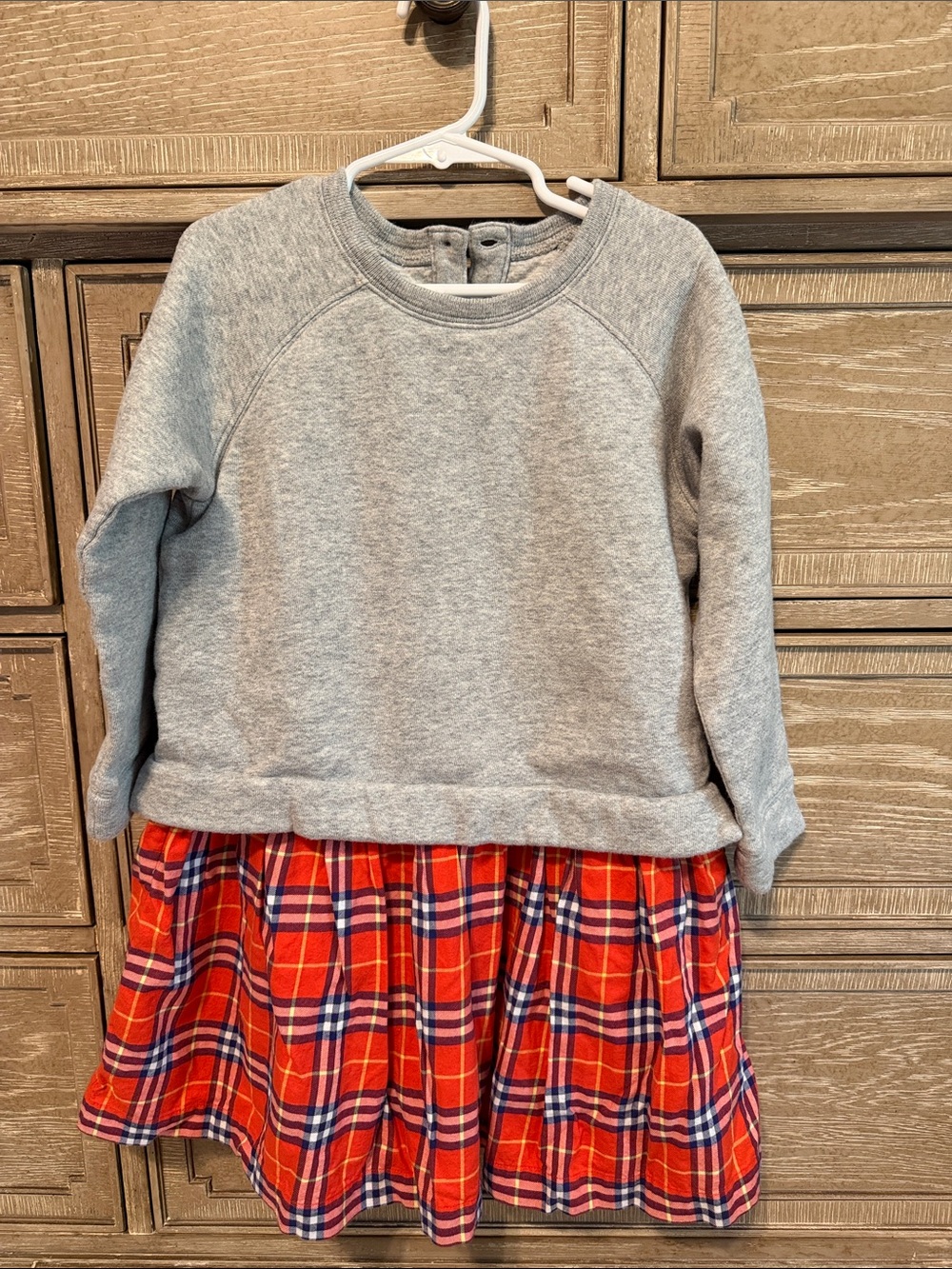 Burberry Girls Grey Sweatshirt Dress with Orange Plaid Skirt Dress